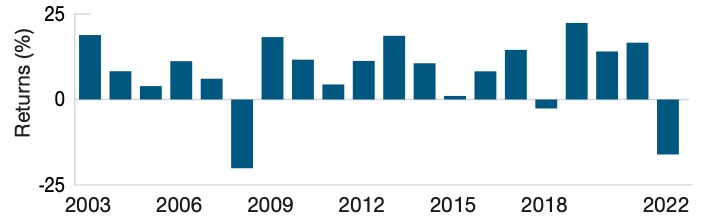 Annual Returns of a Hypothetical 60 US Equity/40 US Fixed Income Portfolio