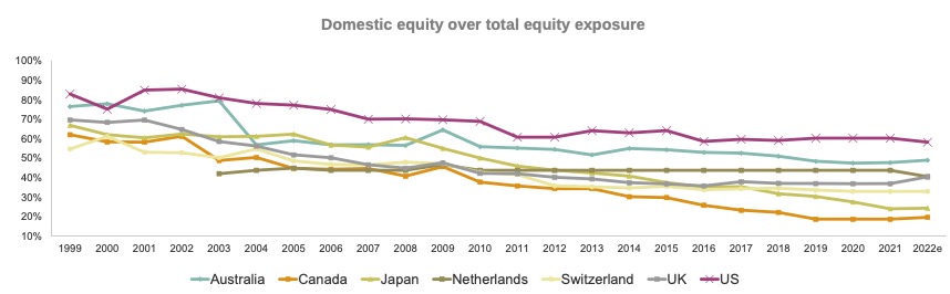 Domestic equity over total equity exposure