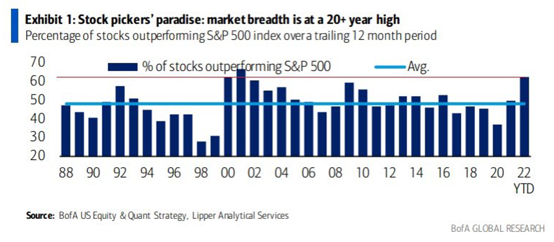 Stock pickers’ paradise: market breadth is at a 20+ year high”.